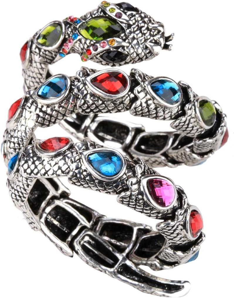 Women's Crystal Stretch Snake Bracelet Fit Wrist Size 16.5 to 20 cm - Lead & Nickle Free - Halloween Costume Outfit Accessories Jewellery