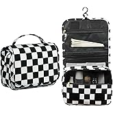 Crazy Bison Hanging Travel Toiletry Bag Kit Makeup Bag Cosmetics Organizer for Men Women (Black & White Checkerboard)