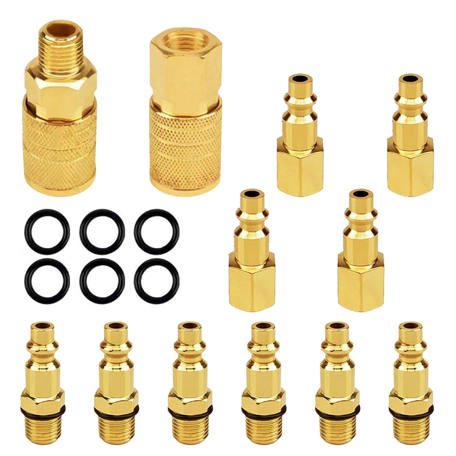 12 Pcs Air Compressor Fittings 1/4" NPT Air Line Connectors Air Coupler and Plug Kit Couplings Connector Release Male Female (Gold)