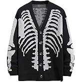 Yimoon Men's Skeleton Print Cardigan Sweaters Casual V Neck Button Down Open Front Sweater Coats
