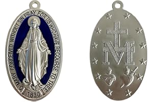 Bovemee 3.5 Inch Extra large Miraculous Medals Silver-Plated Pendant, Golden Medalla de la Virgen Milagrosa Charm Catholic Gifts
