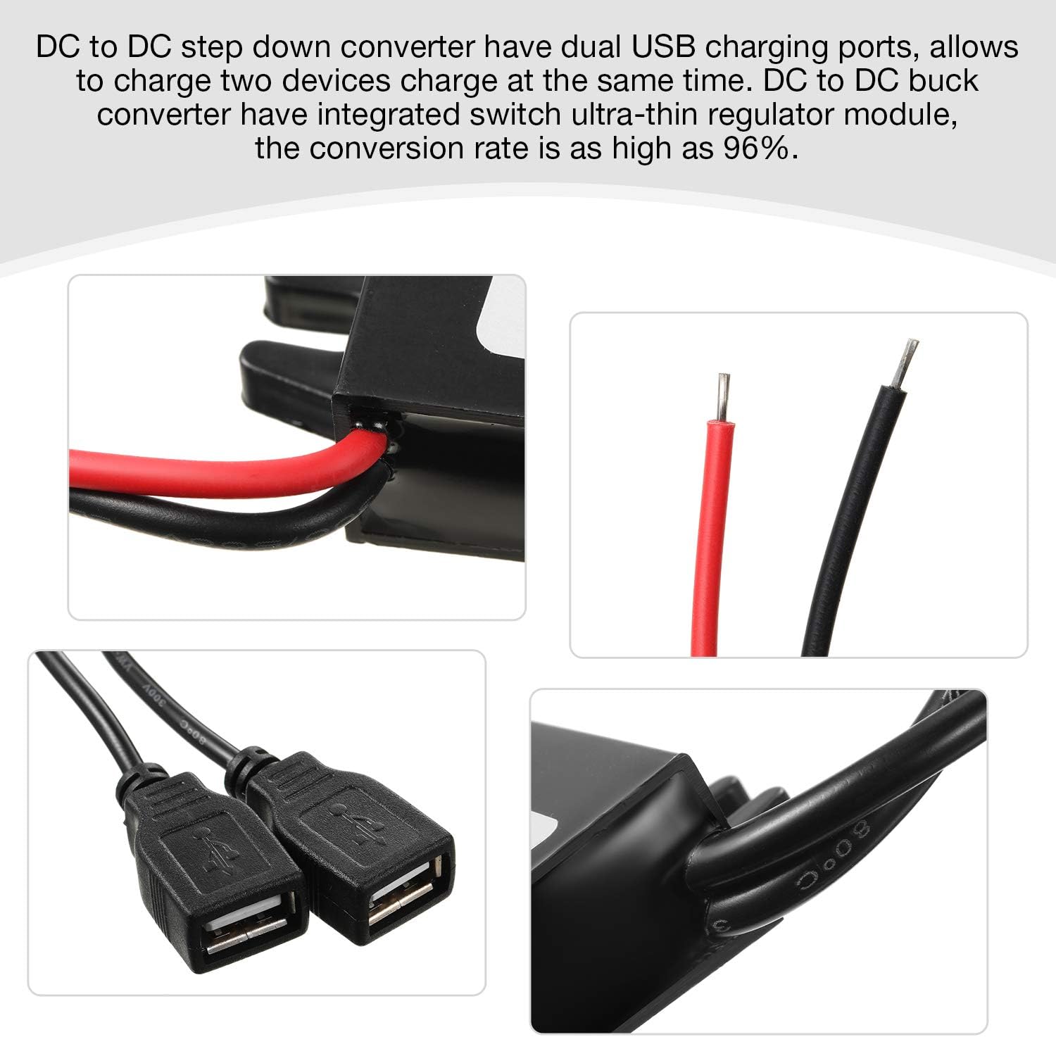 2 Pieces DC Converter 12V to 5V 3A 15W DC Buck Converter Module, DC to