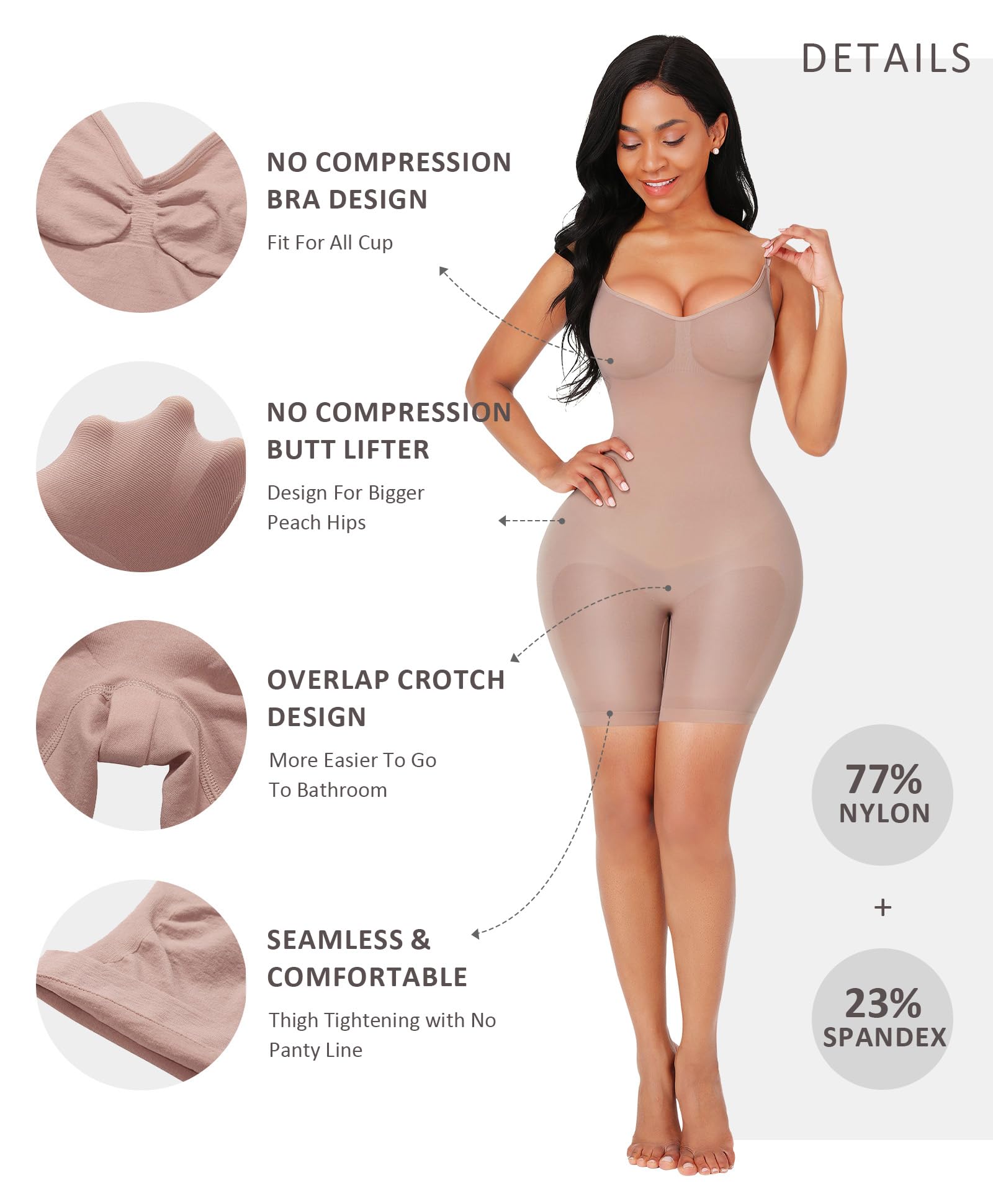 FeelinGirl Shapewear Bodysuit Tummy Control Seamless Sculpting Hip Enhancer Body Shaper for Women