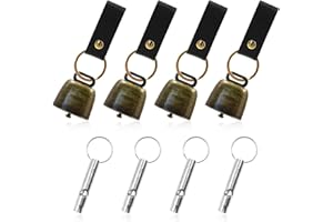 4Pcs Loud Bear Bells With Whistles and PU Leather Keychains for Hiking, Dog and Cow Bells