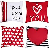 Yymobt Love Heart Valentine Pillows Stripes Love Cushion Covers Valentines Day Pillow Covers 18 x 18 in for Wedding Anniversary Sofa Home Cushion Decorations Set of 4