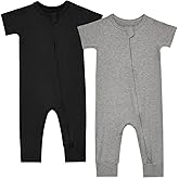 Aablexema Baby Romper Bamboo Rayon Short Sleeve Footless Pajamas 2 Way Zipper Summer Jumpsuit Outfit