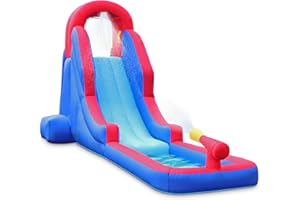 Sunny & Fun Compact Inflatable Water Slide Park – Heavy-Duty Nylon for Outdoor Fun - Climbing Wall, Slide, & Small Splash Pool – Easy to Set Up & Inflate with Included Air Pump & Carrying Case, Blue