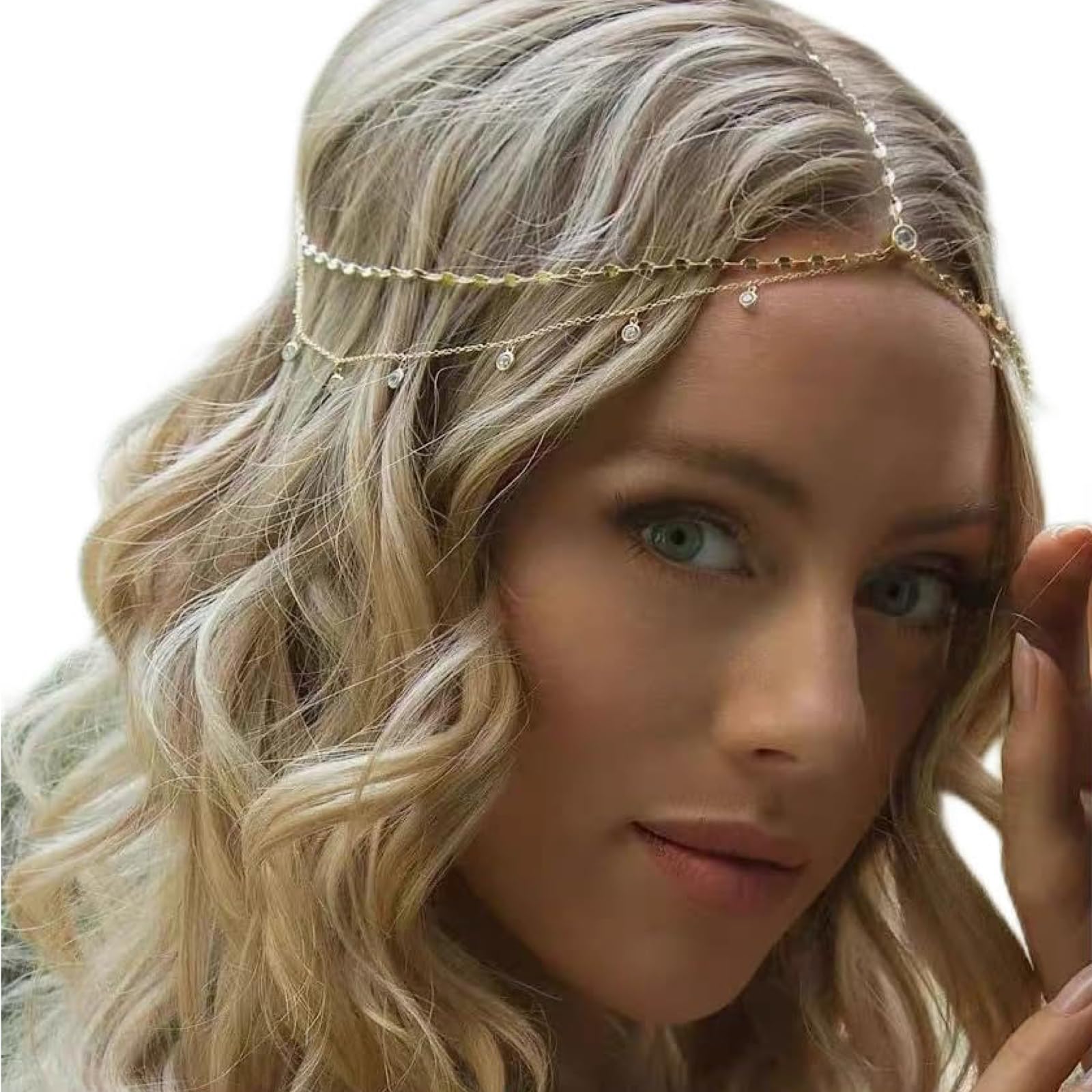 Ypkia Head Chain, Gold Crystal Headband Pendant, Bridal Headpiece, Layered Hairpiece, Tassels, Festival Hair Accessories for Women and Girls (Gold)