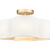 Audickic Gold Semi Flush Mount Ceiling Lights, 14" 4-Light Ceiling Light Fixtures with Fabric Shade in Quatrefoil Shape, Farm