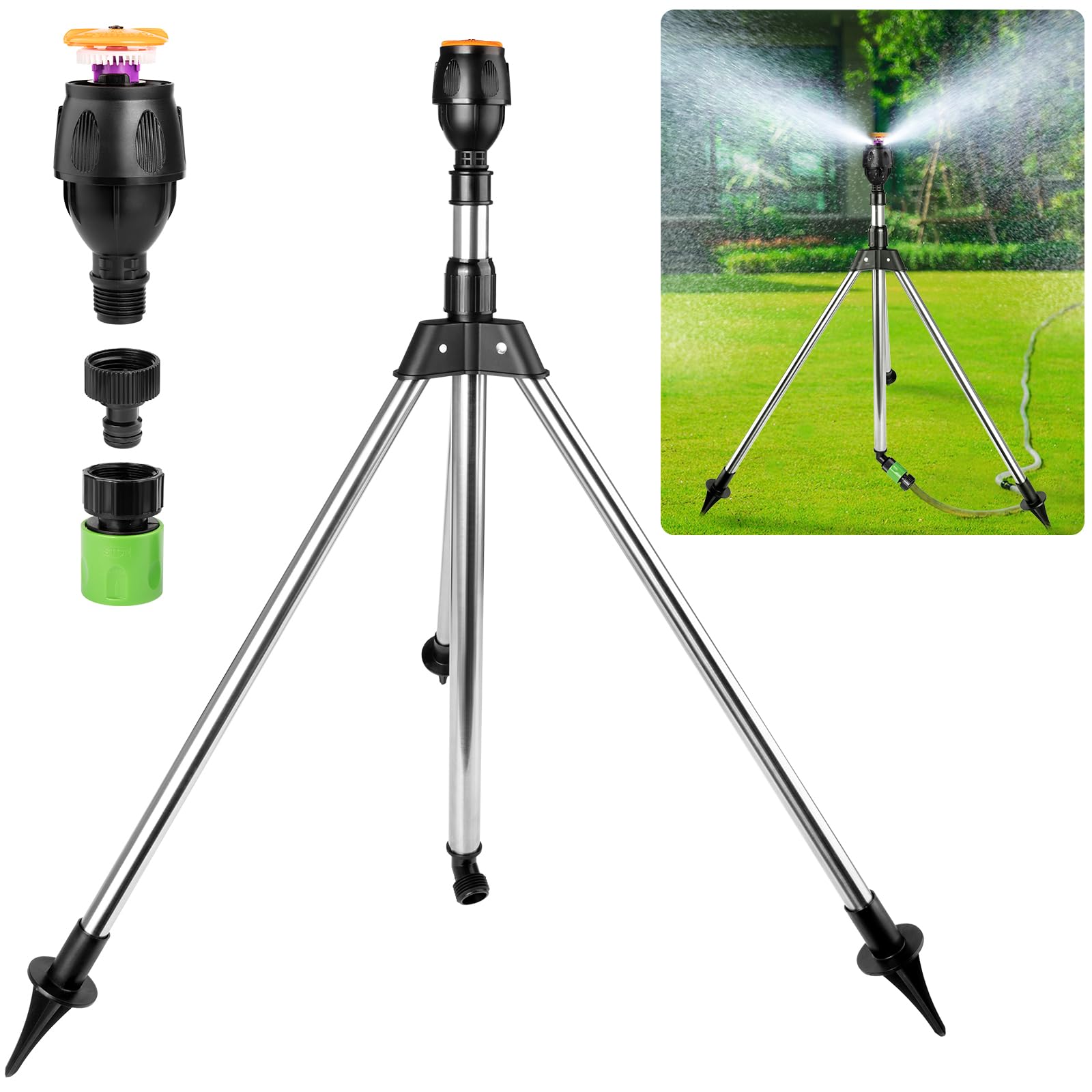 Photo 1 of **Parts Only** Rotating Tripod Sprinkler, Sprinklers for Lawn Garden Yard, 360 Degree Large Area Automatic Double-Sided Coverage, Telescoping Water Sprinkler with Metal Tripod Base