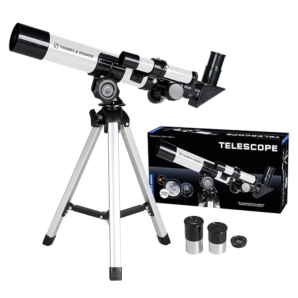 THE THAMES & KOSMOS TELESCOPE ESSENTIAL STEM TOOL | CHILDRENS REFRACTOR TELESCOPE WITH 100X MAGNIFICATION & BUILT-IN COMPASS | CLASSIC SCIENTIFIC DEVICE FOR ASTRONOMICAL & TERRESTRIAL OBSERVATIONS