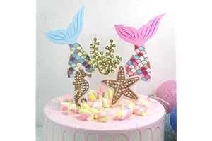 HSPAIDYP 5Pcs Mermaid Tail Cake Topper Under the Sea Party Supplies Sea Creatures Cake Decor Pastel Seaweed Seahorse Starfish Mermaid Tail Cupcake Topper for Baby Shower Mermaid Birthday Party Cake Decorations