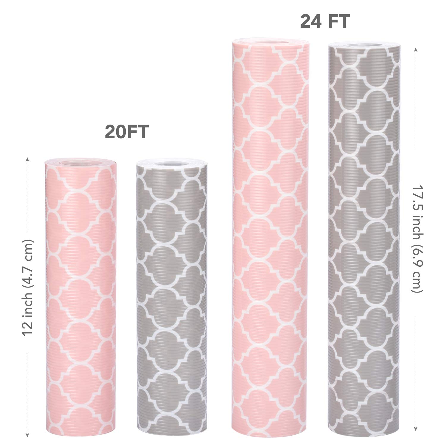 Glotoch Shelf Liners for Kitchen Cabinets-12 x 20 FT Non Adhesive Cabinet and Drawer Liner, Roll, Double Sides Non-Slip,Durable and Strong Quatrefoil Grey