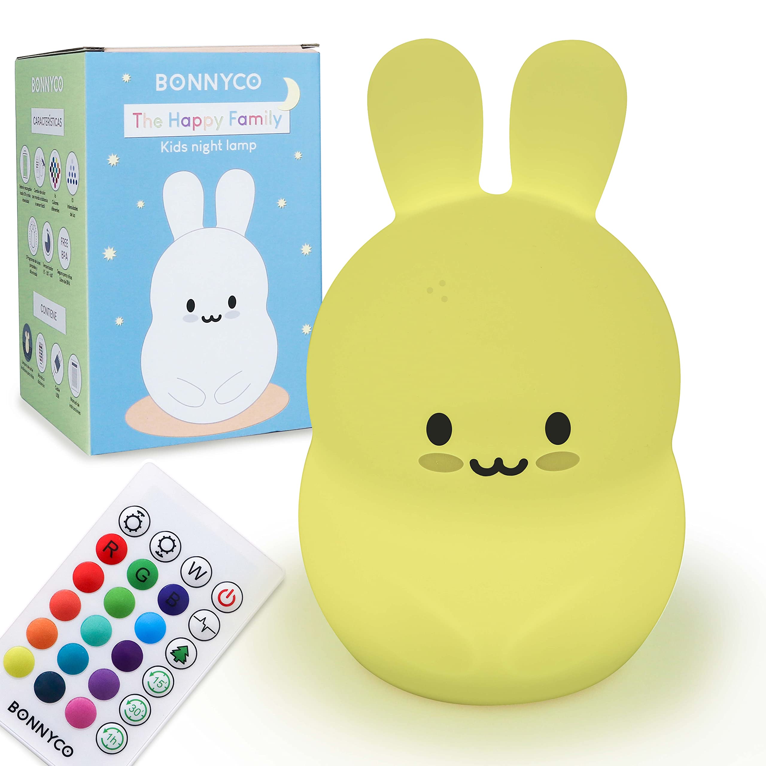 BONNYCO Night Light Kids with Remote and Touch Control 16 Colours. Rabbit Baby Night Light with Timer, Kids Lamp Silicone BPA Free. Cute Lamp Nightlights for Bedroom, Gifts for Girls Boys