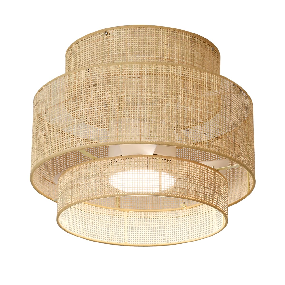 Photo 1 of Eamonex 21 Inches DC Boho Bamboo LED Ceiling Fan with Light Fixture and Remote Control, Wicker Cage Small Rattan Caged 3 Blades Low Profile Dimmable Fandelier for Bedroom Kitchen Indoor Outdoor Room