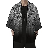 INVACHI Men's Kimono Jacket Seven Sleeve Open Front Kimono Cardigan Lightweight Patterned Japanese Shirt