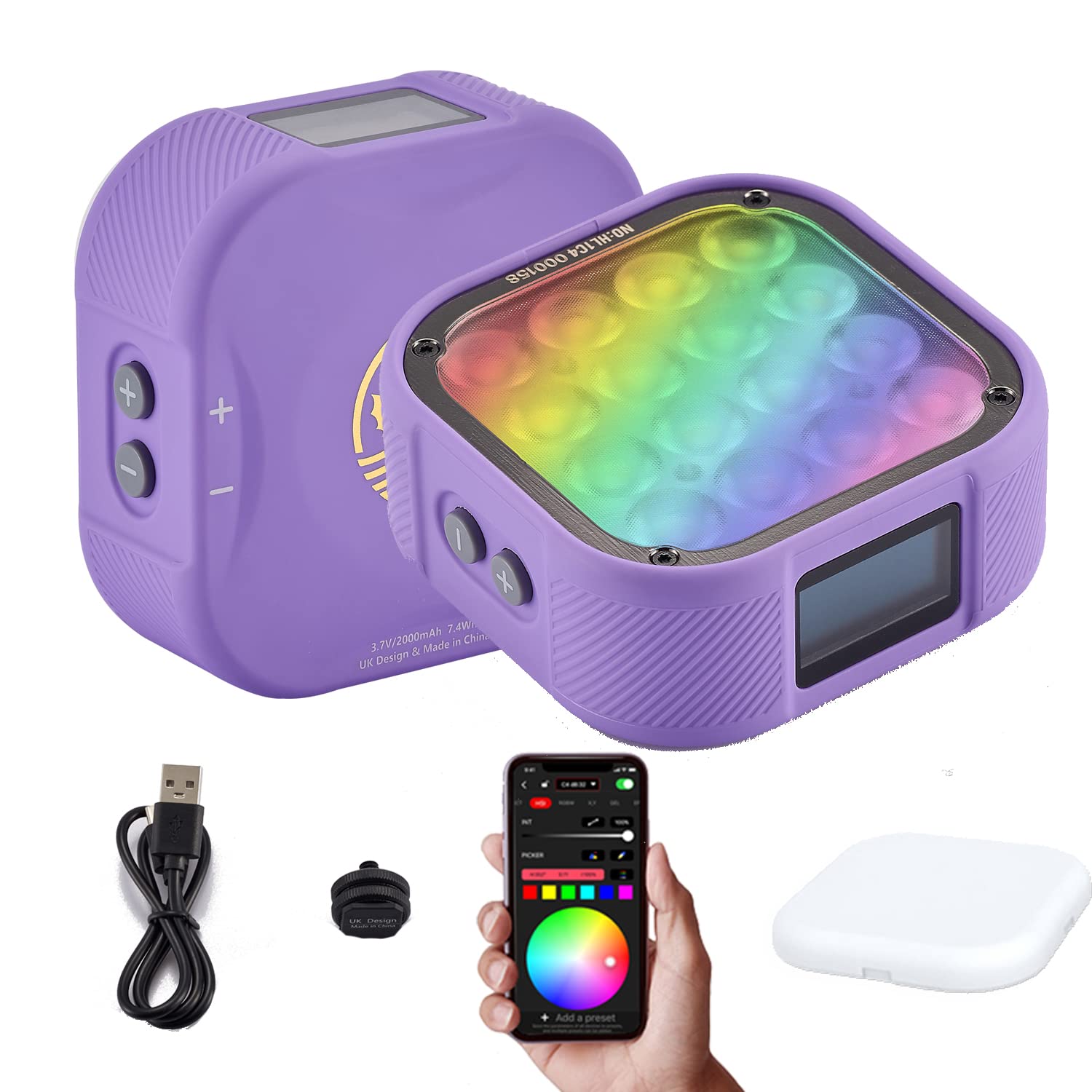 IFOOTAGE Camera Light, Led Video Light RGB Portable Light Panel 360° Full Color with APP Control, for Vlogging, Youtube, Studio, Live streaming, Photography, TikTok - HL1 C4 (Purple)