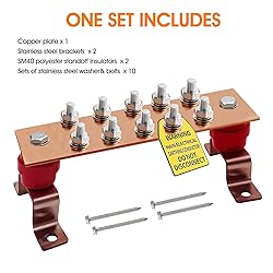 Copper Grounding Bar Kit - 7.8" Copper Bus Bar with