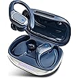 Wireless Earbuds Bluetooth Headphones 80Hrs Playtime Ear Buds IPX7 Waterproof Sports Earphones Wireless Charging Case Over-Ear Earhooks Headest Blue