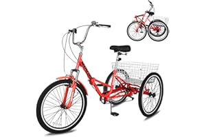 Slsy Adult Folding Tricycles, 7 Speed Folding Adult Trikes, 20 24 26 Inch 3 Wheel Bikes with Low Step-Through, Foldable Tricycle for Adults, Women, Men, Seniors.