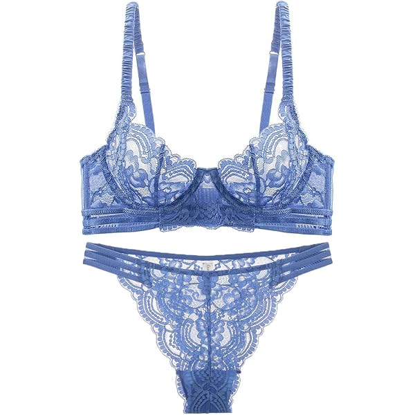 SweatyRocks Women's 2 Piece Floral Lace Lingerie Set Sheer Criss Cross