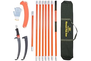 Grefinity Pole Saws for Tree Trimming, 27 FT Manual tree purner with 8 Fiberglass Handles, Sharp steel Blade, Easy to Carry and Lightweight Extendable Design for Tree Maintenance, Orange