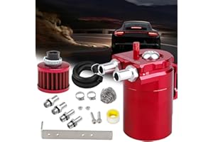 PWR FEVER Upgraded Baffled Oil Catch Can Kit with Breather Filter Aluminum Reservoir Tank with 3/8" Strengthened NBR Fuel Line Red 400ml