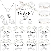 Highergo 8 Set Bridesmaid Proposal Gifts 8 Pcs Silver Pearl Necklaces 8 Pairs Earrings Wedding Bridesmaid Proposal I Couldn't Tie a Knot Without You Wedding Bridesmaids Jewelry Gifts