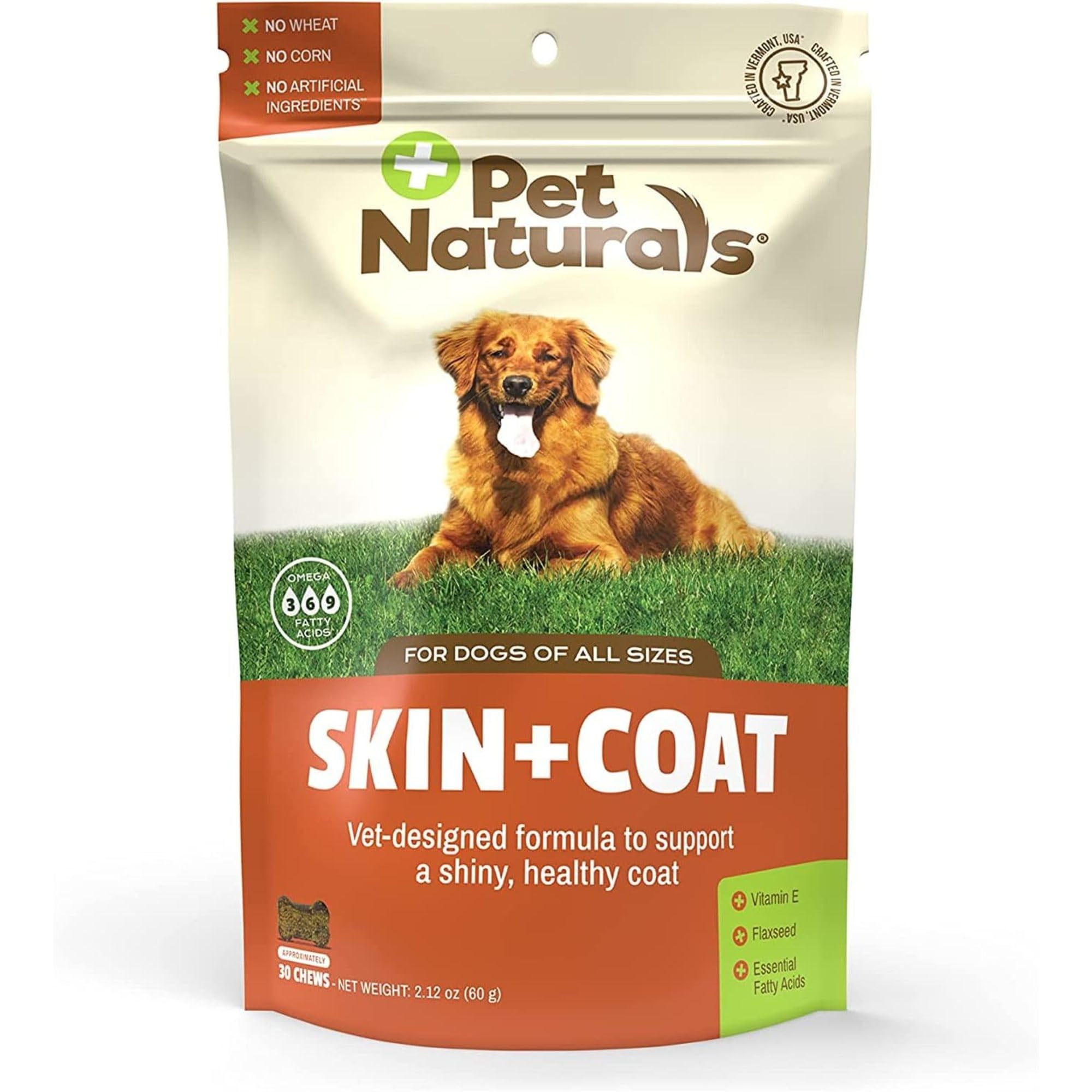 Pet Naturals Skin and Coat for Dogs with Dry, Itchy and Irritated Skin, 30 Chews - Salmon Oil, Vitamin E and Flax Oil - No Corn or Wheat - Vet Recommended