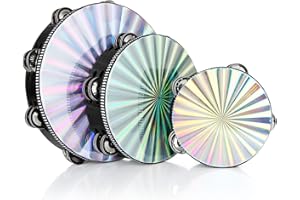 EOEXN 3 Pack Radiant Tambourine 6 inch 8 inch 10 inch Hand Held Wood Tambourine Metal Jingles Musical Educational Instrument Rhythm Percussion Tambourine for KTV, Party, Church (Double Row)