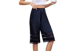 Vlazom Women's Satin Pettipant Culotte Slip Shorts Lace Trim Wide Leg Bloomers for Split Skirt Under Dress S-3XL
