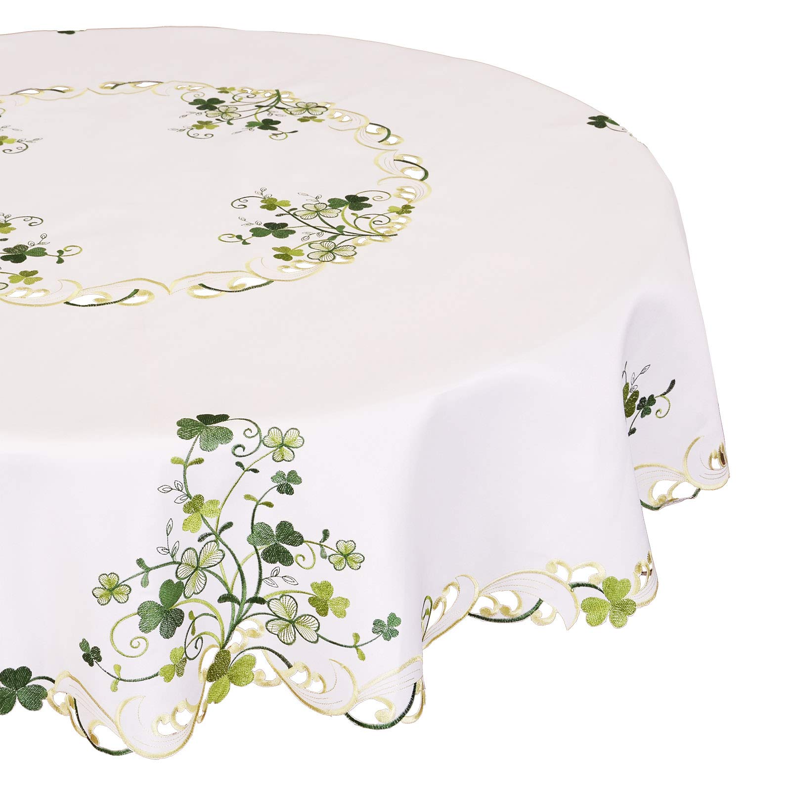 Simhomsen Small Embroidered Irish Clover St. Patrick’s Day Tablecloth, Spring Shamrock Decorations (Round 70 inches)