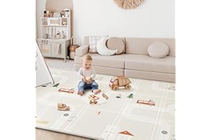 BG-BABYGO Baby Play Mat 50"*78" Foldable Foam Baby Play Mat for Floor Reversible Waterproof Playmats for Babies Boy and Toddlers Infants Edge Reinforcement Crawling Mat for Indoor&Outdoor&Travel
