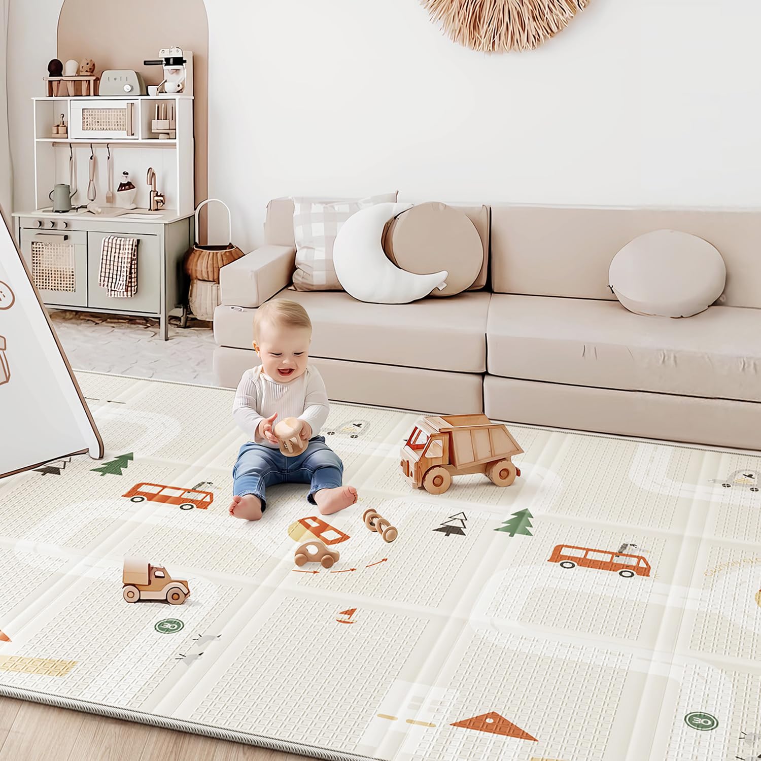 Photo 1 of BG-BABYGO Baby Play Mat 50"*78" Foldable Foam Baby Play Mat for Floor Reversible Waterproof Playmats for Babies Boy and Toddlers Infants Edge Reinforcement Crawling Mat for Indoor&Outdoor&Travel