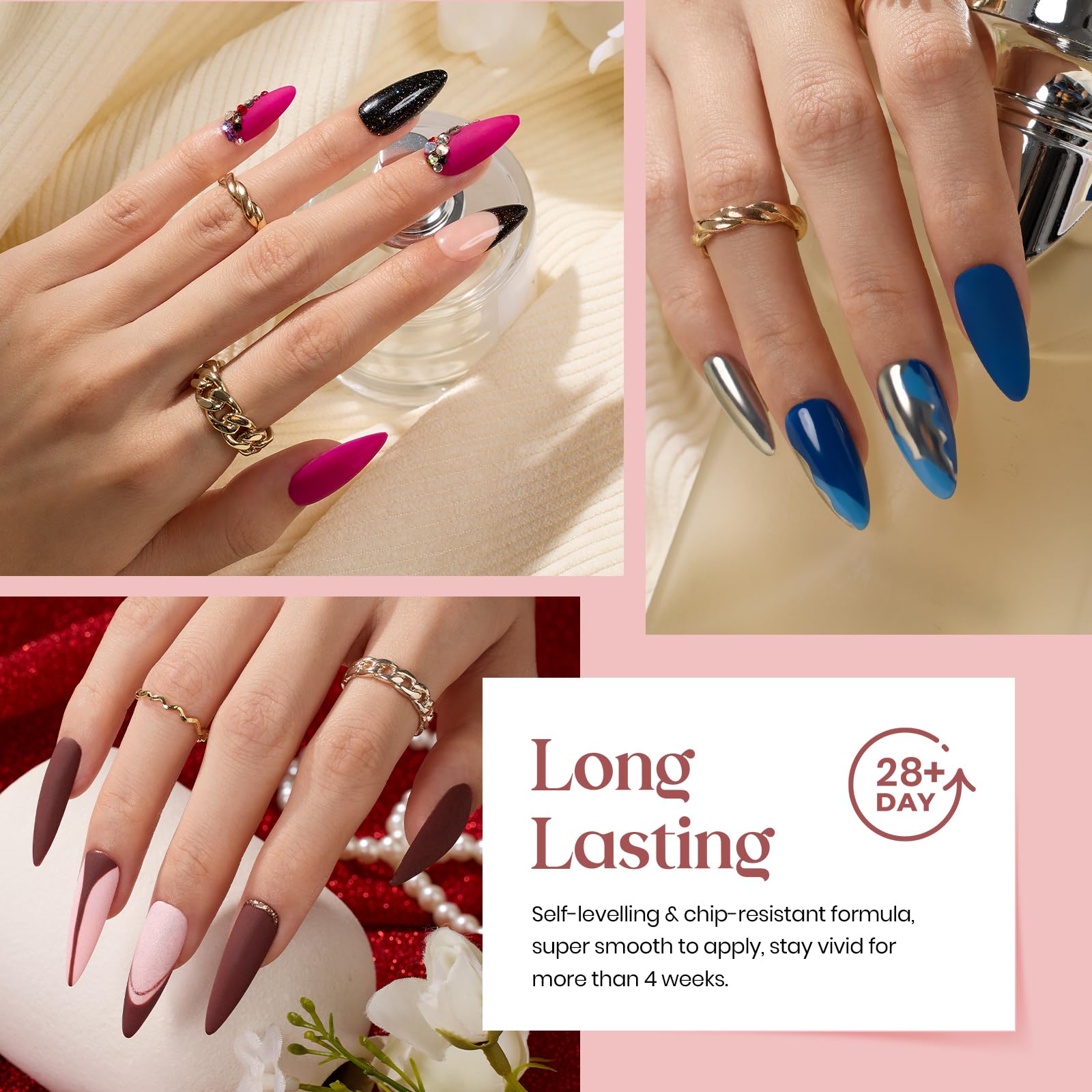 Beetles 23Pcs Gel Nail Polish Set with 3Pcs Base Matte Glossy Top Coat, Nude Gray Pink Blue Burgundy Glitter Gel Polish Kit Modern Muse Kit, Soak off Uv Gel for Women - Image 6