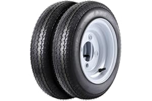 Set of 2 Trailer Tire Wheel Assembly 4.80-8 4.80x8 480-8, 6-Ply Load Range C, 4 Lug On 4" White Spoke Rim, Fit Travel/Camper/