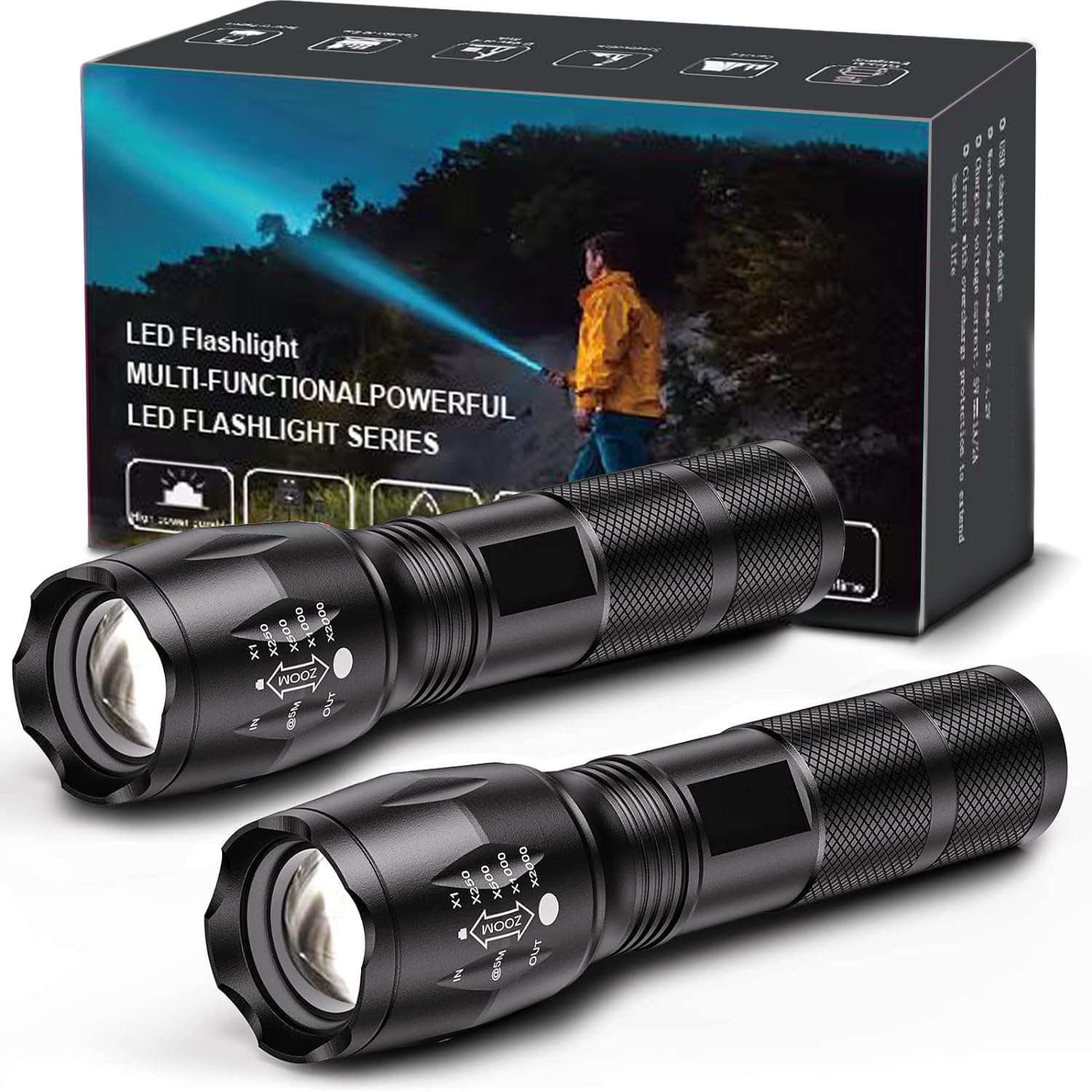 Photo 1 of 2 Pack Flashlights, Military Grade 5 Modes 3000 High Lumens Led Waterproof Handheld Flashlight for Camping Biking Hiking Outdoor and Home Use(Batteries Not Included)