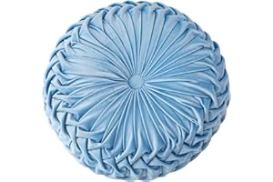 Throw Pillow for Couch Decorative 3D Pumpkin Vehicle Wheel Round Velvet Cushion for Sofa Bed Chair Floor 15”X15”, Blue