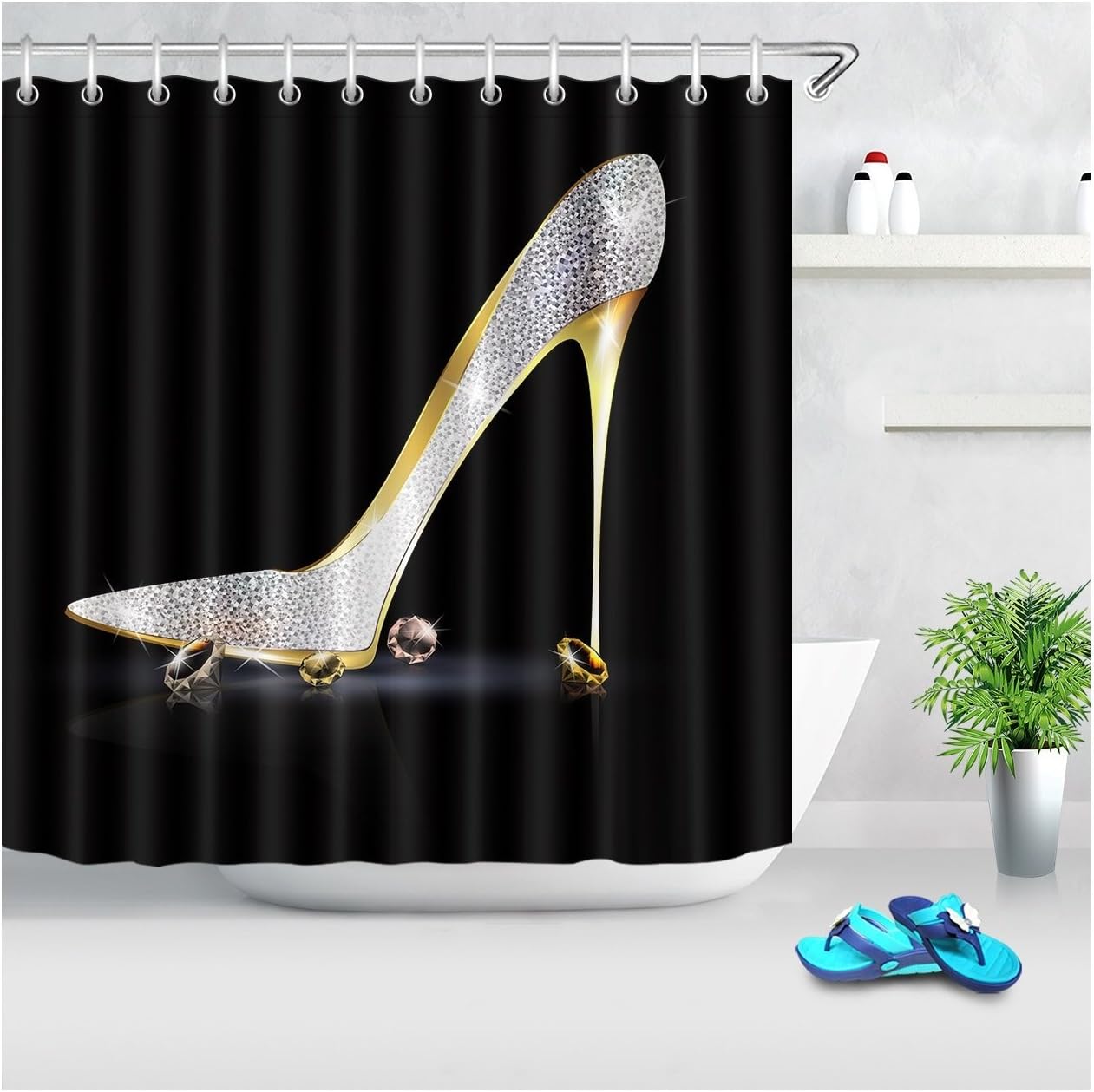 Amazon Com Lb Diamonds Silver Gray High Heels Shoe Shower Curtain