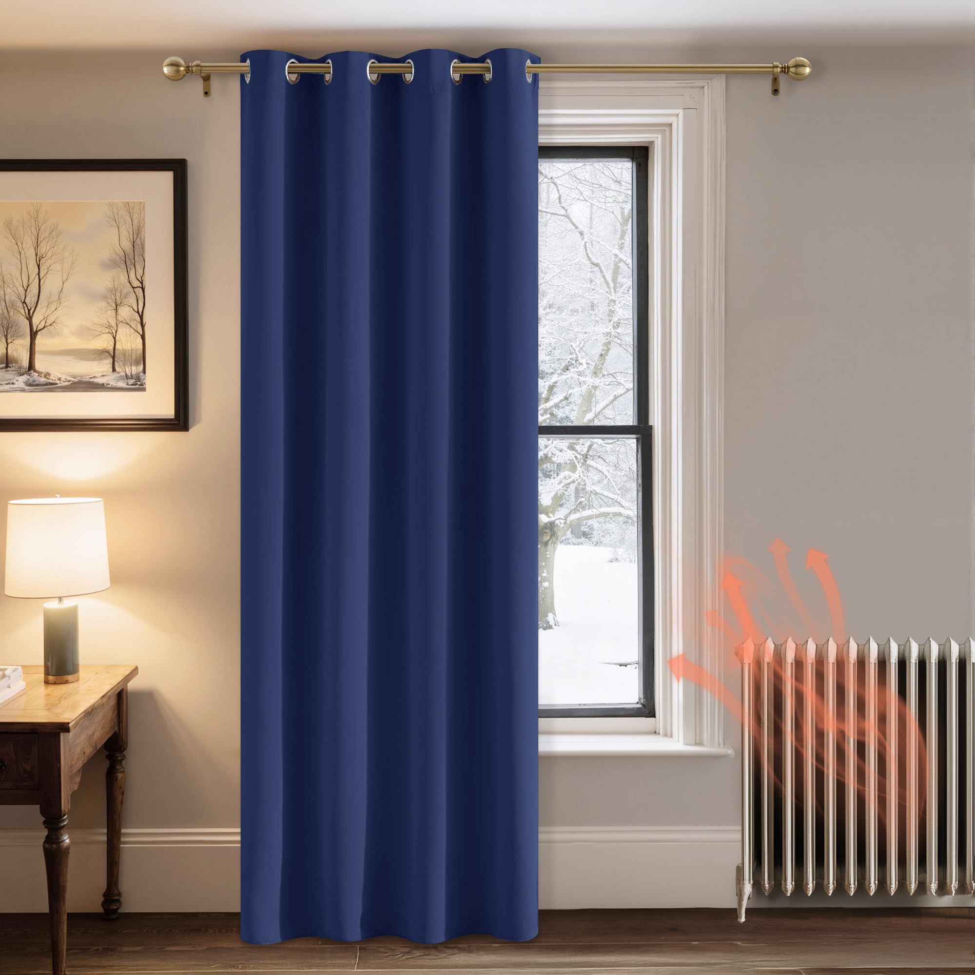 PONY DANCE Eyelet Blackout Curtain - Soft Solid Thermal Insulated Door Blackout Curtain for Kid's Room Drape for Living Room/Bedroom, 1 Piece, 52-inch Width by 84-inch Depth, Blue