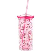 Silver Buffalo Sanrio Hello Kitty and Friends My Melody Strawberry Donut and Milkshake Pattern Plastic Cold Cup with Lid and Straw, 20 Ounces