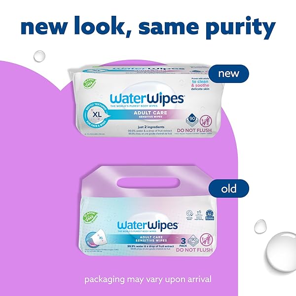 WATERWIPES SENSITIVE WHOLE BODY CLEANSING WIPES, 99.9% PURIFIED WATER, XL TEXTURED WIPES, INCONTINENCE CARE, FRAGRANCE FREE, 90 COUNT