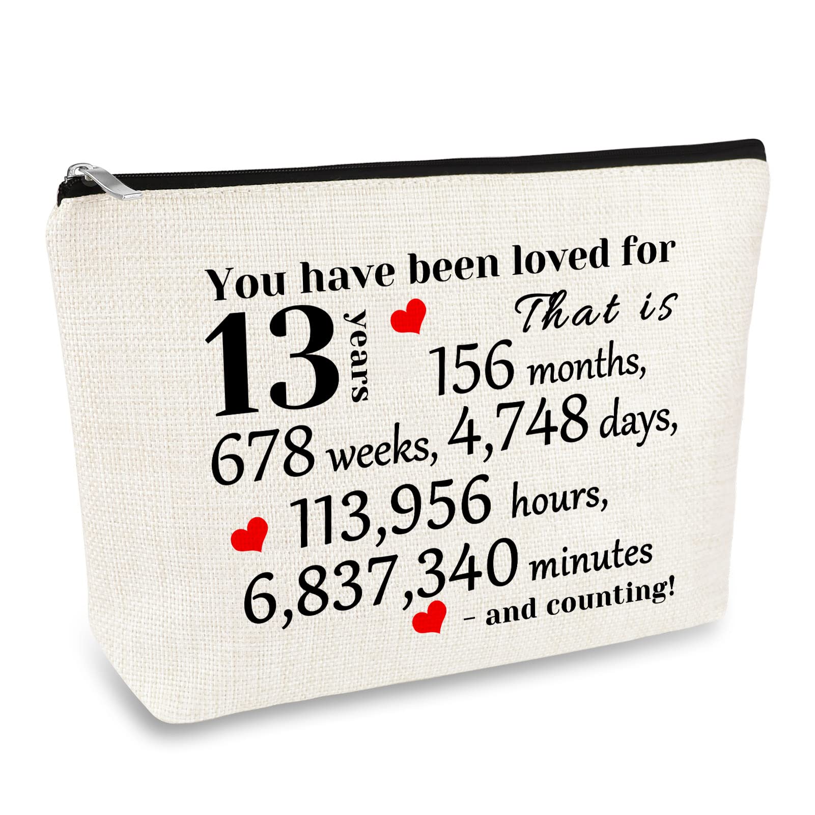 13th Girls Birthday Gifts Makeup Bag 13 Year Old Girl Gift Ideas Travel Cosmetic Bag Birthday Gifts for 13 Year Old Girls Bestie Sister Daughter Friend Niece Sweet 13th Anniversary Birthdays Gift