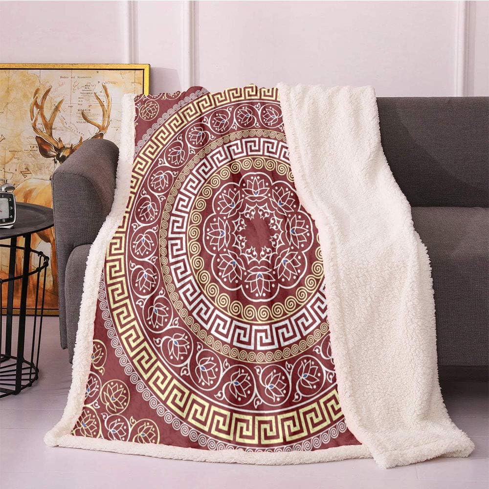 SeptSonne Greek Key Sherpa Blankets,Round and Square