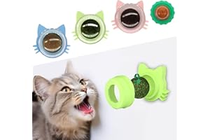 Grembeb 4PCS Cat Catnip Toys, Cat Toys 3 Flavors Silvervine Ball Wall,Cat Energy Ball Kitten Chew Cat Treat Wall for Cleaning Teeth,Catnip Ball Cat Wall,Kitty Dental Lickable Snack Cat Mint for Indoor