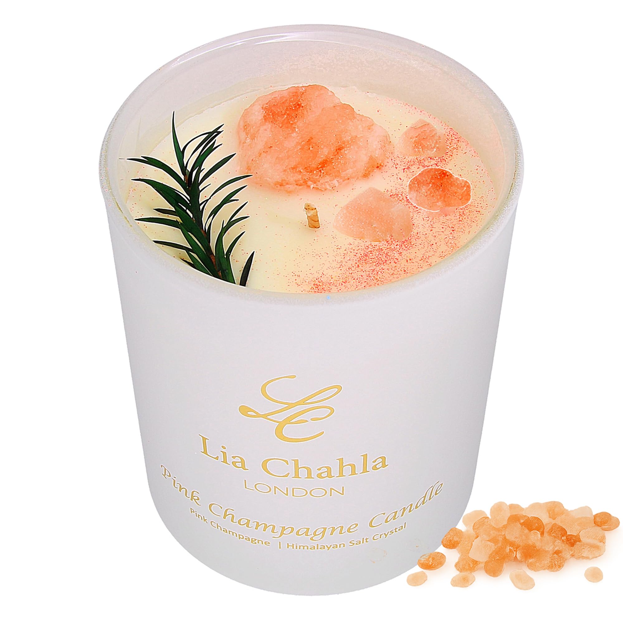 Lia Chahla London Pink Champagne Soy Candle with Himalayan Crystals – Luxury Aromatherapy Scented Candle – Home Fragrance Gift for Women & Men with Card & Elegant Packaging