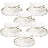 fanquare Blue Lace Teacup and Saucers Set with Gold Trim, Bone China British Coffee Cups and Saucers for Afternoon Tea Coffee Party Gifts