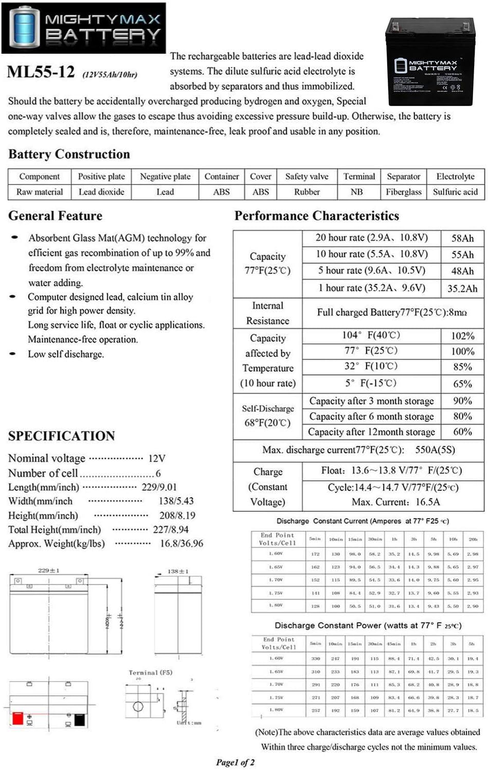 Mighty Max Battery 12V 55Ah Power Boat Pontoon Electric Trolling Motor Deep Cycle Battery Brand Product: Electronics