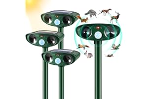 JAHYELEC 4 Pack Ultrasonic Animal Repellent Outdoor Solar Animal Repeller with Motion Detection Cat Deterrent Outdoor Deer Repellent Devices Raccoon Coyote Squirrel Skunk Repellent for Yard