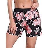 Nonwe Women's Swim Trunks Quick Dry Solid Summer Beach Shorts Mesh Lining